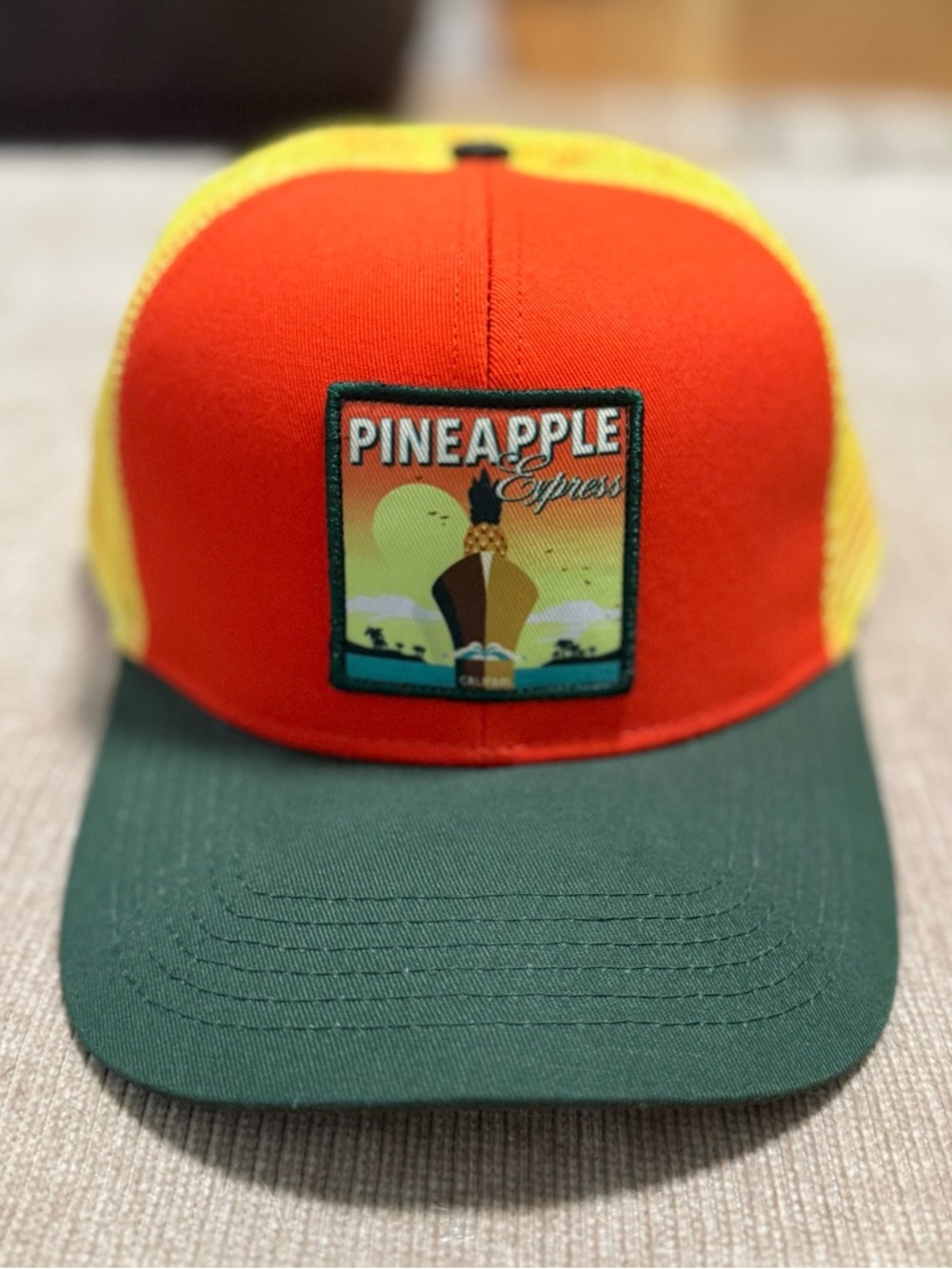 Pineapple Express Trucker SnapBack Hat in Orange, Yellow & Green Stoner Cannabis